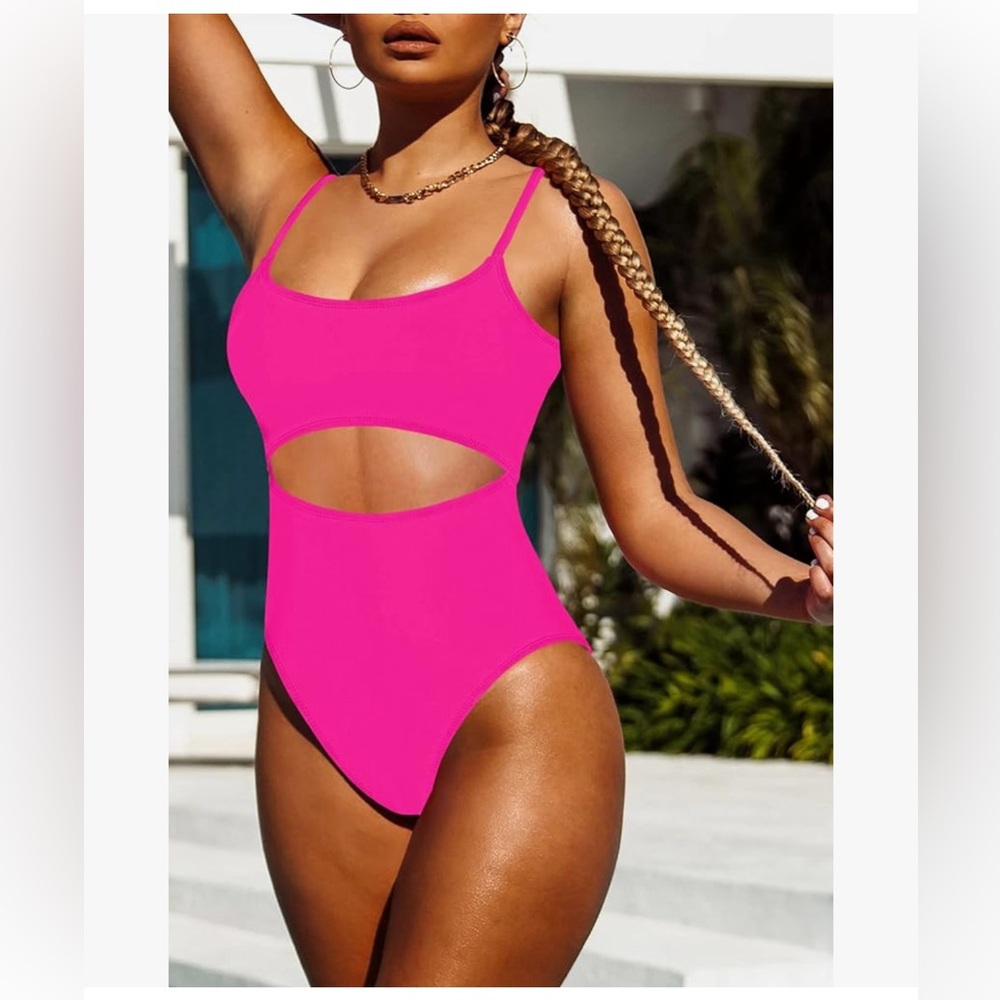 Pink Queen Women's One Piece Swimsuit Spaghetti Strap Cutout Bathing Suit